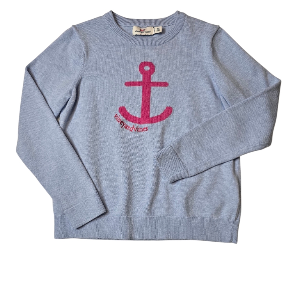 Vineyard Vines Light Blue Sweater with Pink Anchor